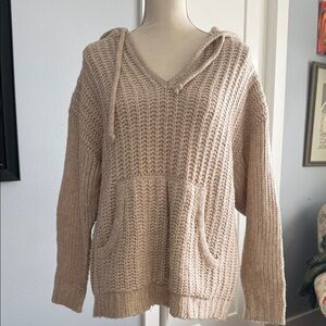 aerie Cozy Beige Knit Hooded Sweater